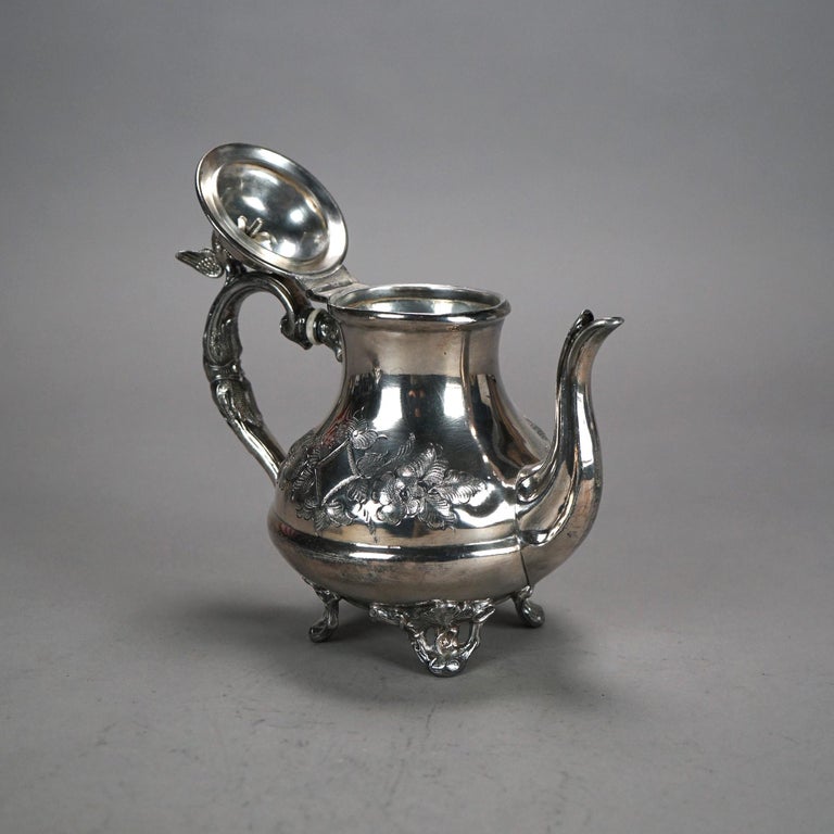 Two Piece Antique Footed & Figural Silver Plated Tea Set C1890