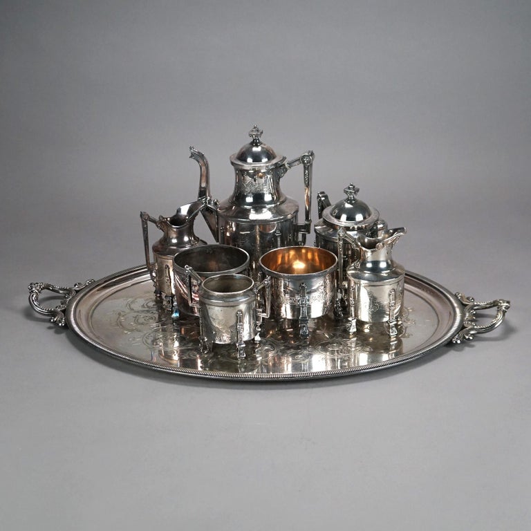 Eight Piece Antique Silver Plated Tea Set C1890