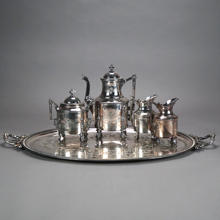 Eight Piece Antique Silver Plated Tea Set C1890