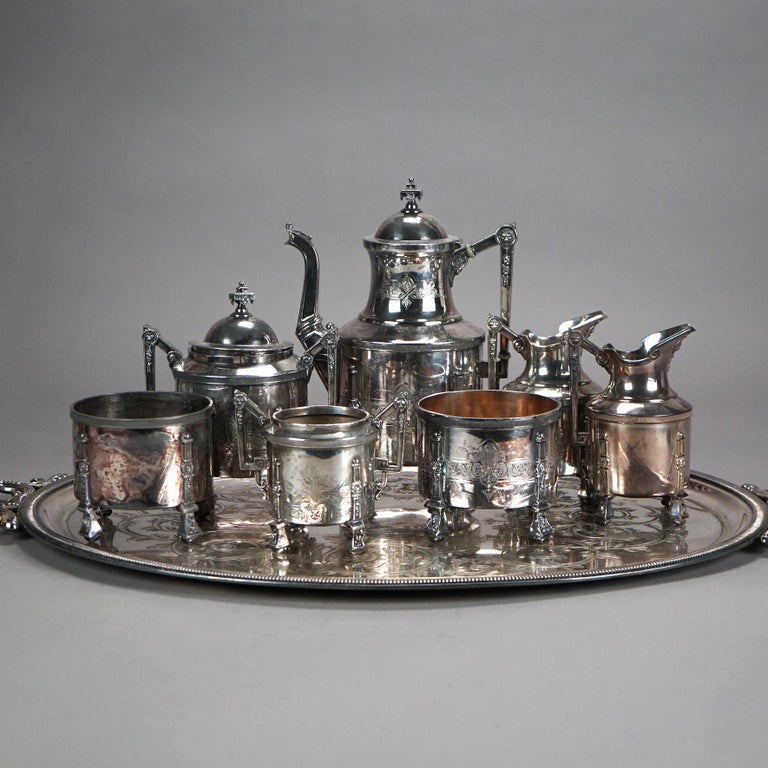 Eight Piece Antique Silver Plated Tea Set C1890