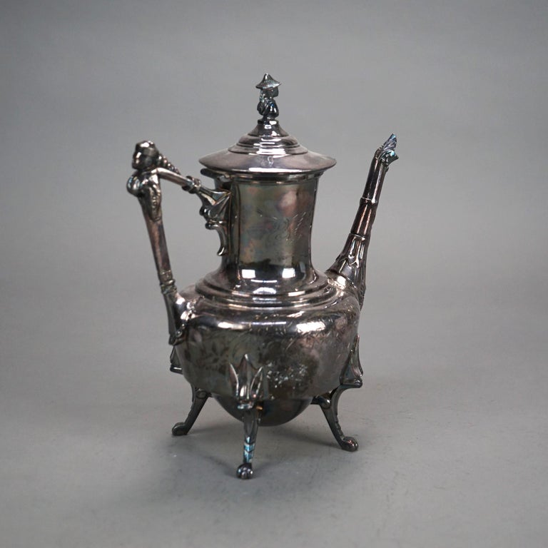 Antique Figural & Clawfoot Silver Plated Teapot C1890