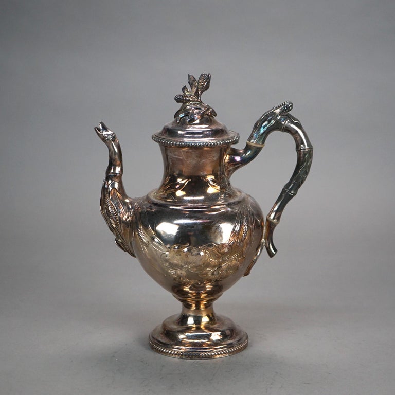 Antique Silver Plated Teapot with Foliate Engraving C1890