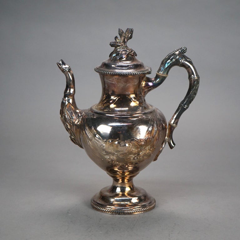 Antique Silver Plated Teapot with Foliate Engraving C1890