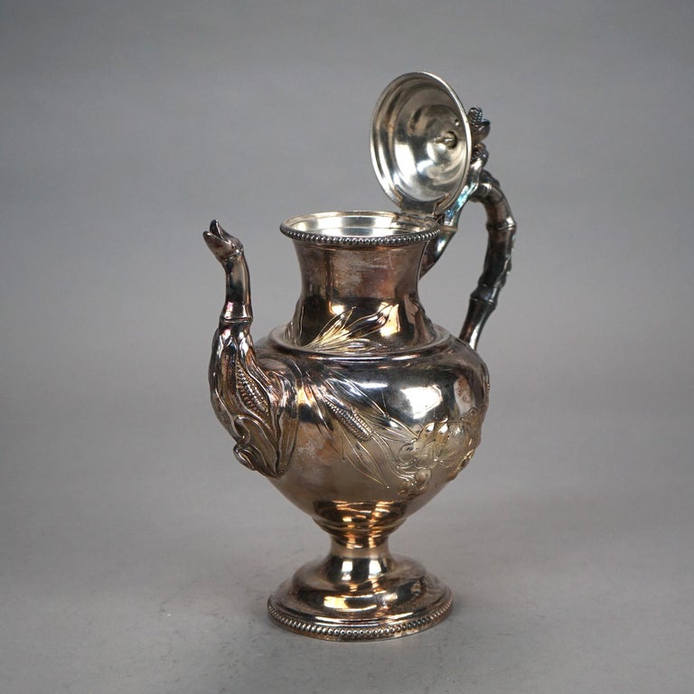 Antique Silver Plated Teapot with Foliate Engraving C1890