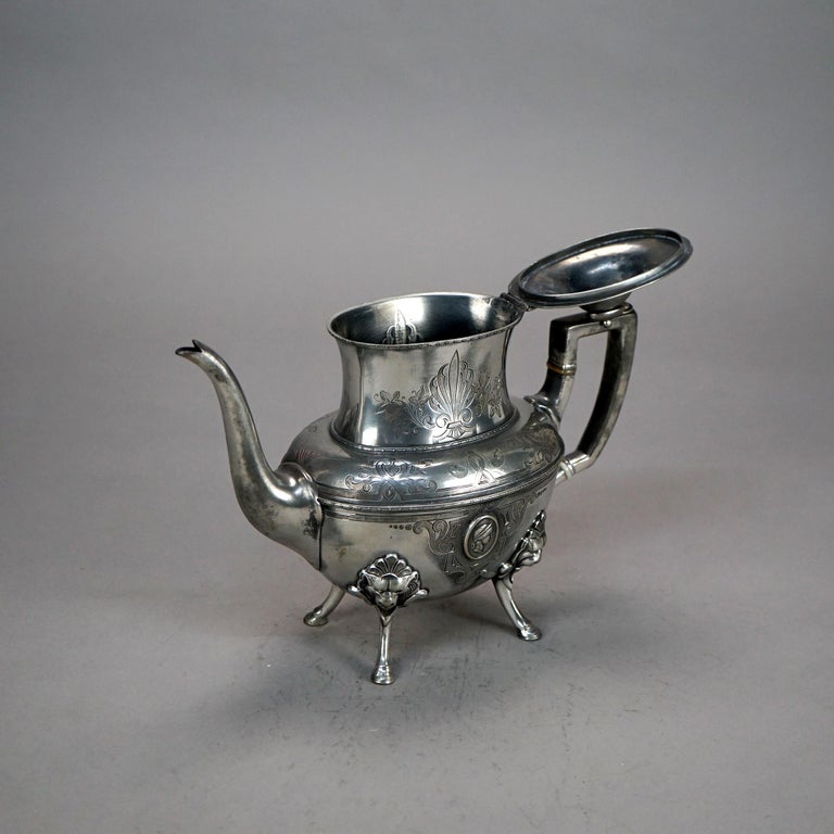 Antique Figural & Footed Silver Plated Teapot C1890