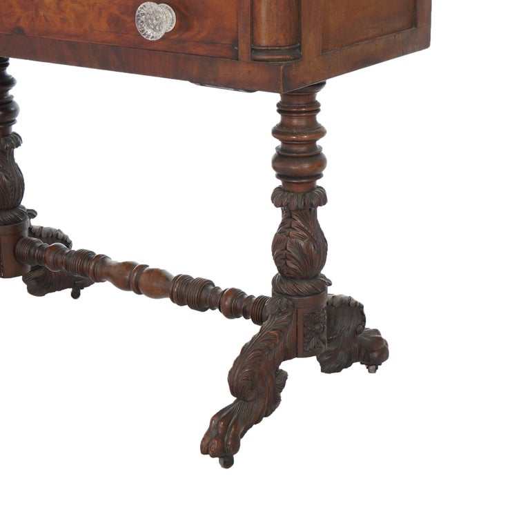 Antique American Empire Carved Mahogany Dressing Table with Mirror C1840