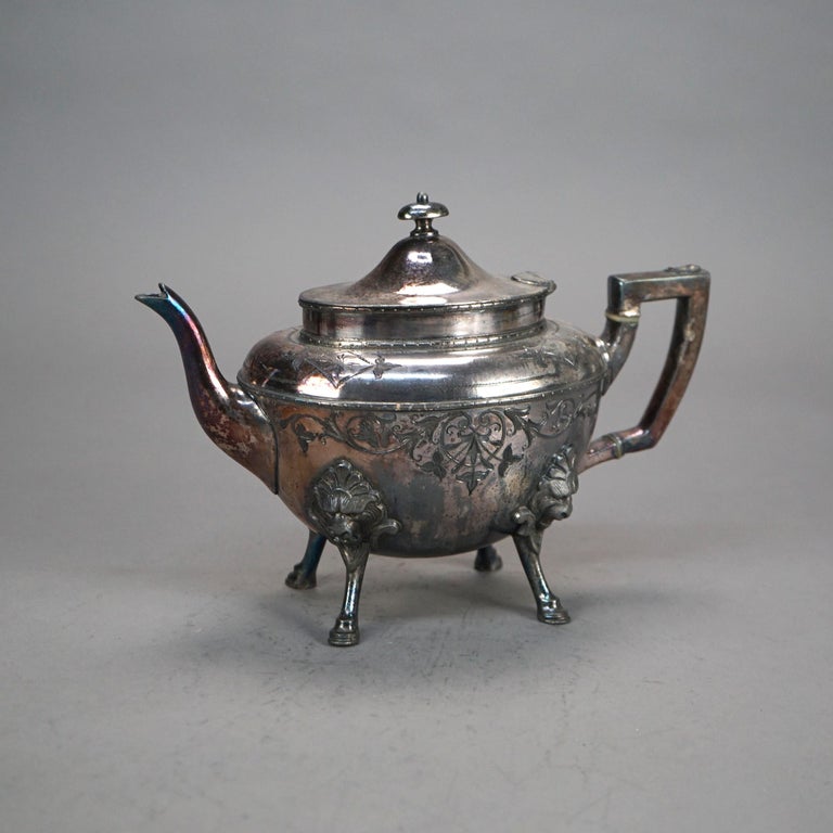 Antique Figural & Footed Silver Plated Teapot C1890