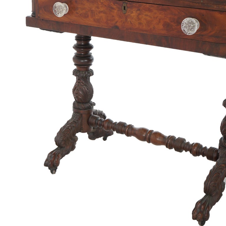 Antique American Empire Carved Mahogany Dressing Table with Mirror C1840