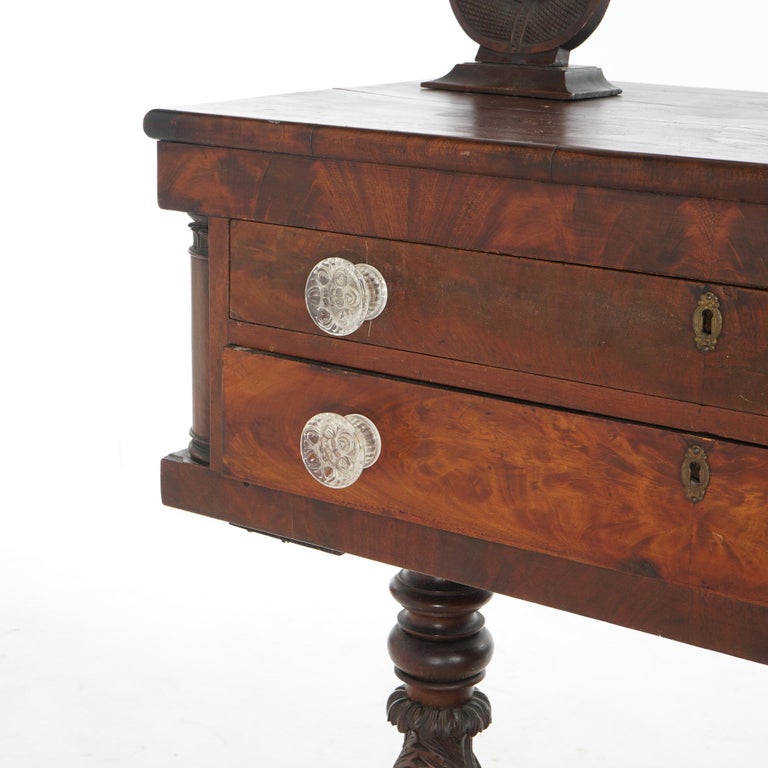 Antique American Empire Carved Mahogany Dressing Table with Mirror C1840