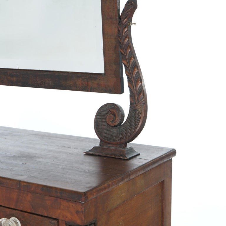 Antique American Empire Carved Mahogany Dressing Table with Mirror C1840