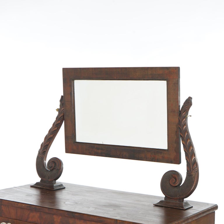 Antique American Empire Carved Mahogany Dressing Table with Mirror C1840