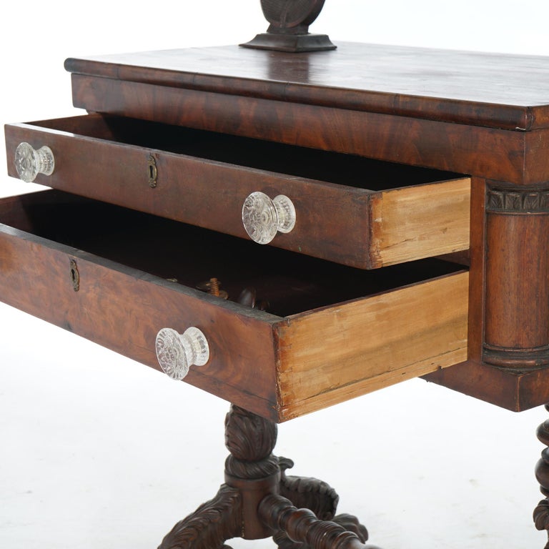 Antique American Empire Carved Mahogany Dressing Table with Mirror C1840