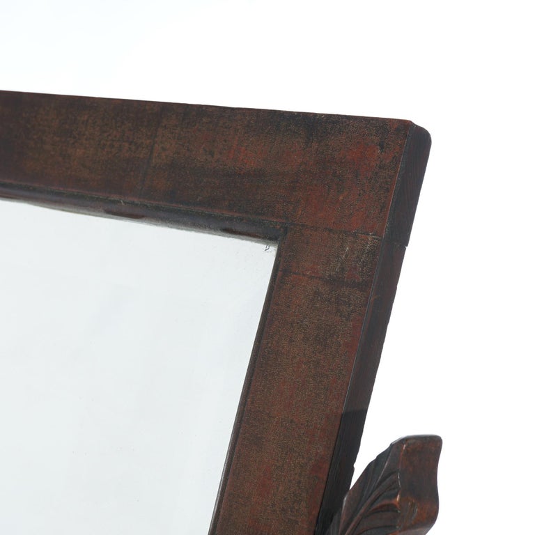 Antique American Empire Carved Mahogany Dressing Table with Mirror C1840