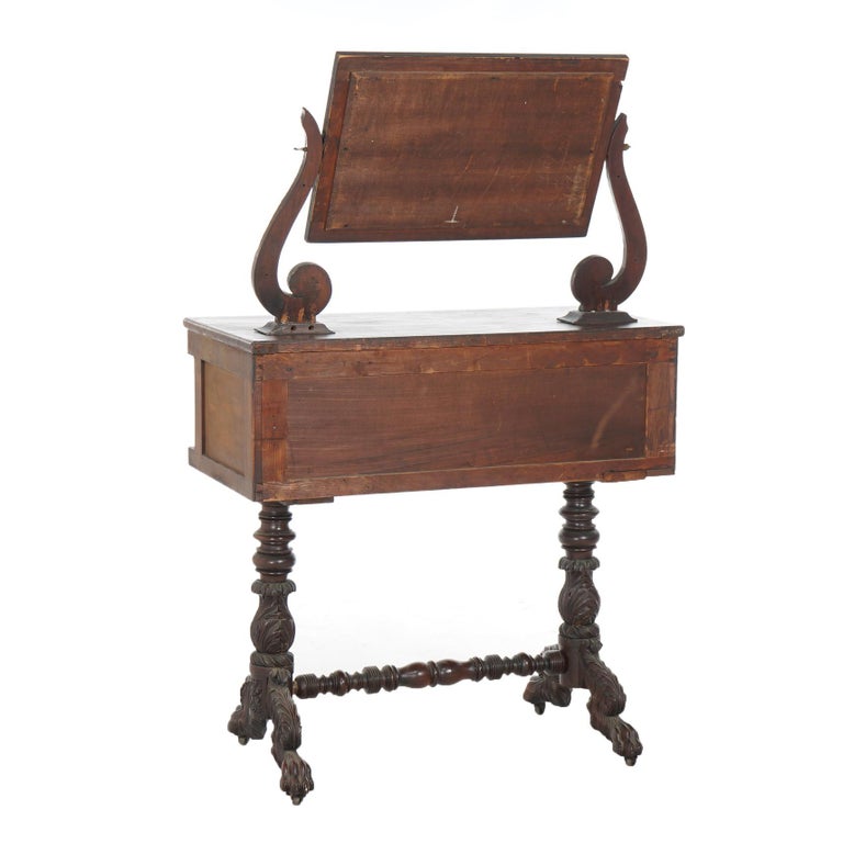Antique American Empire Carved Mahogany Dressing Table with Mirror C1840