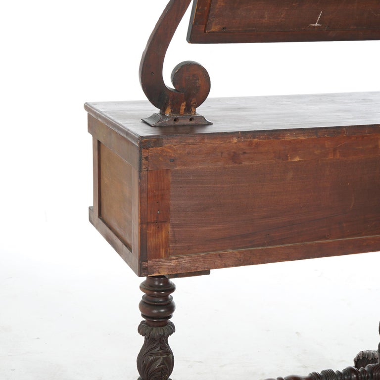 Antique American Empire Carved Mahogany Dressing Table with Mirror C1840