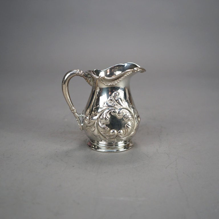 Two Piece Antique Silver Plated Tea Set with Foliate Engraving C1890