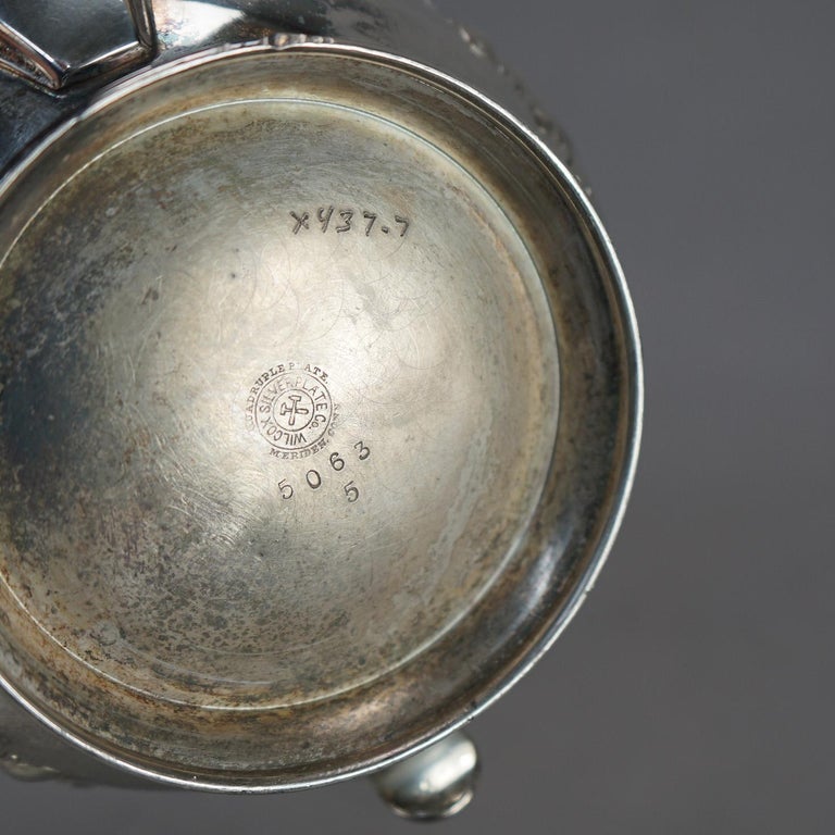 Two Piece Antique Silver Plated Tea Set with Foliate Engraving C1890
