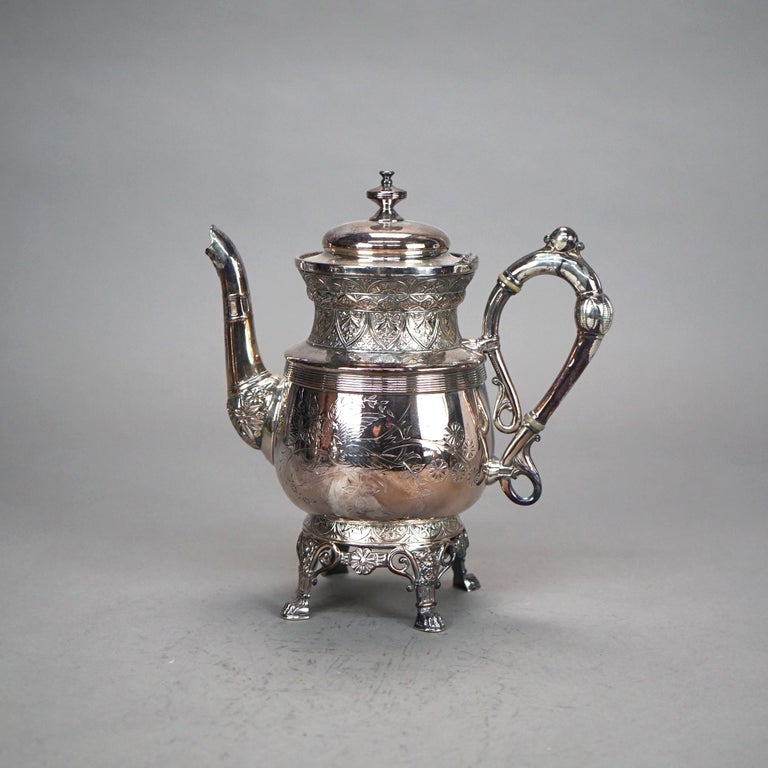 Five Piece Antique Clawfoot Silver Plated Tea Set C1890