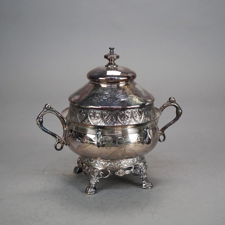 Five Piece Antique Clawfoot Silver Plated Tea Set C1890