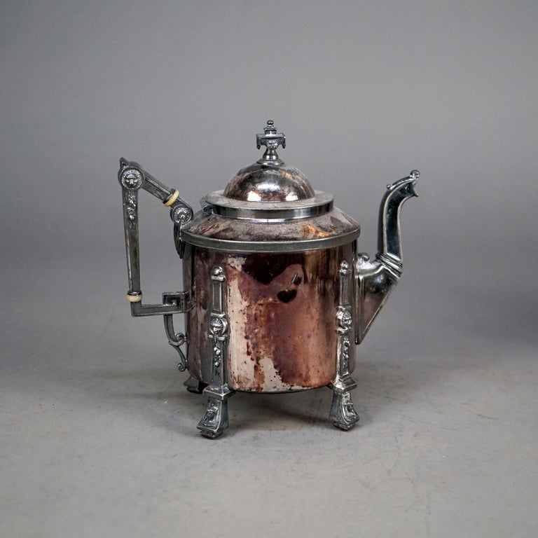 Four Piece Antique Silver Plated Footed Tea Set C1890