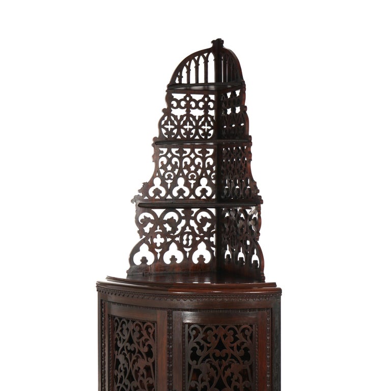Antique Victorian Rosewood Etagere with Reticulated & Graduated Carved Shelving