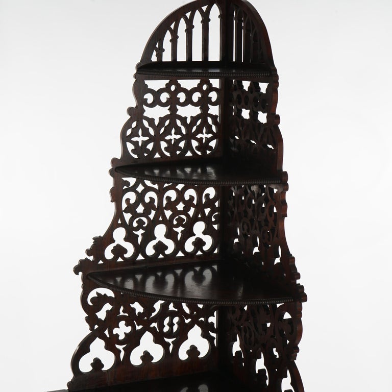 Antique Victorian Rosewood Etagere with Reticulated & Graduated Carved Shelving