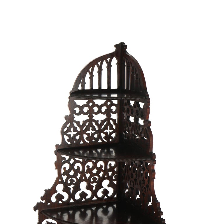 Antique Victorian Rosewood Etagere with Reticulated & Graduated Carved Shelving