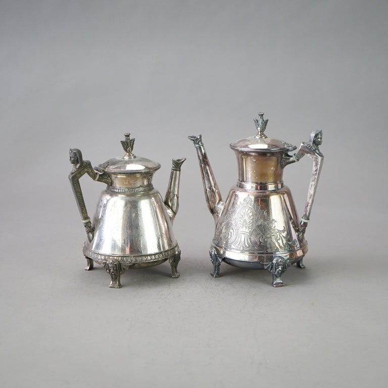 Two Antique Footed & Figural Silver Plated Teapots C1890