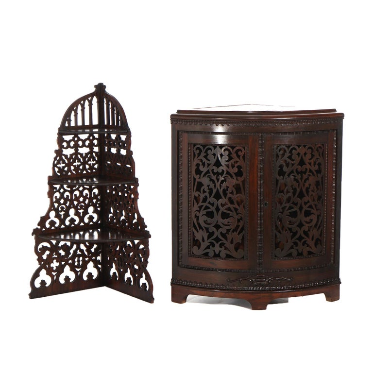 Antique Victorian Rosewood Etagere with Reticulated & Graduated Carved Shelving