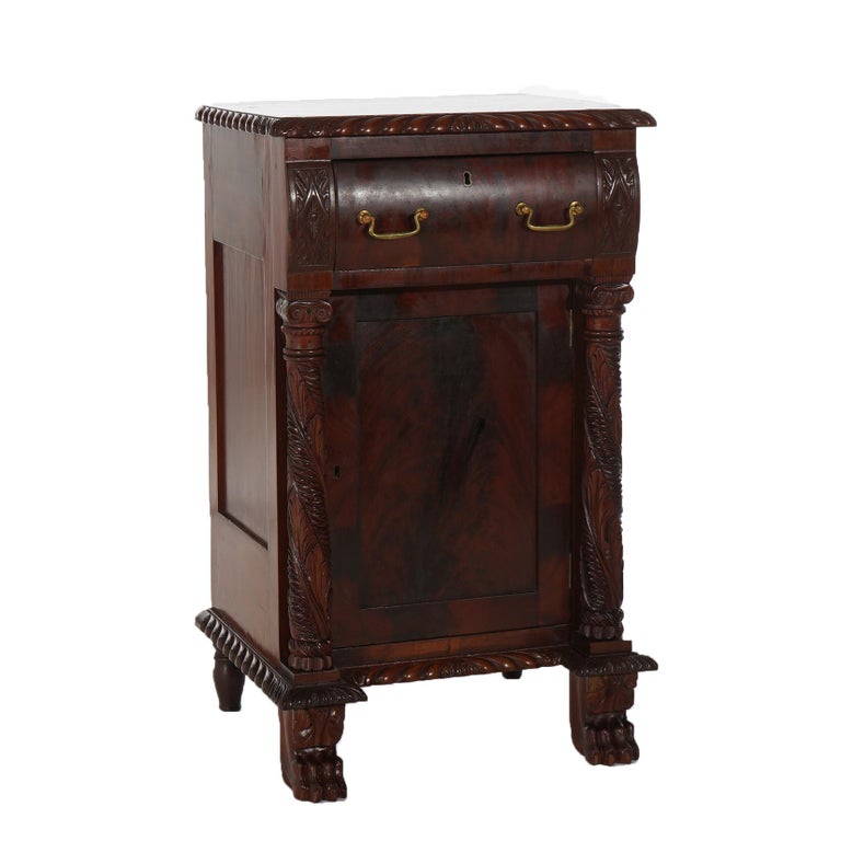 Antique American Empire Flame Mahogany Half Commode with Gadrooned Edges c1840