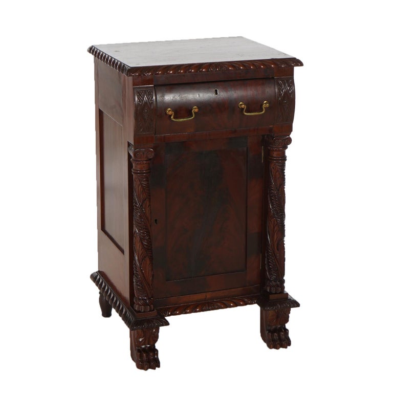 Antique American Empire Flame Mahogany Half Commode with Gadrooned Edges c1840