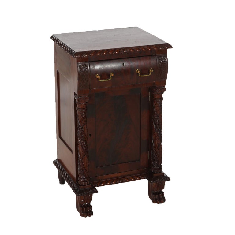 Antique American Empire Flame Mahogany Half Commode with Gadrooned Edges c1840