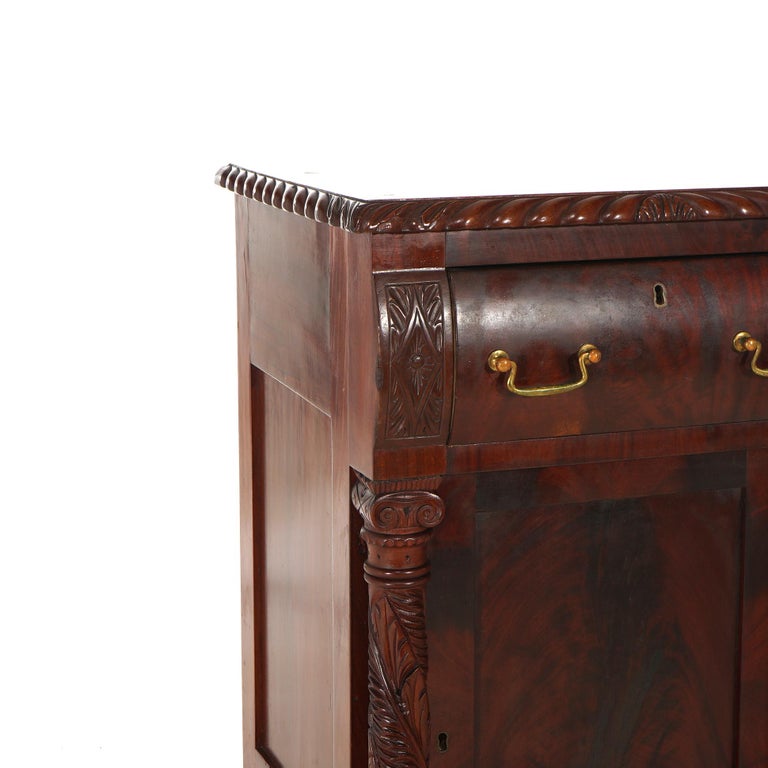 Antique American Empire Flame Mahogany Half Commode with Gadrooned Edges c1840