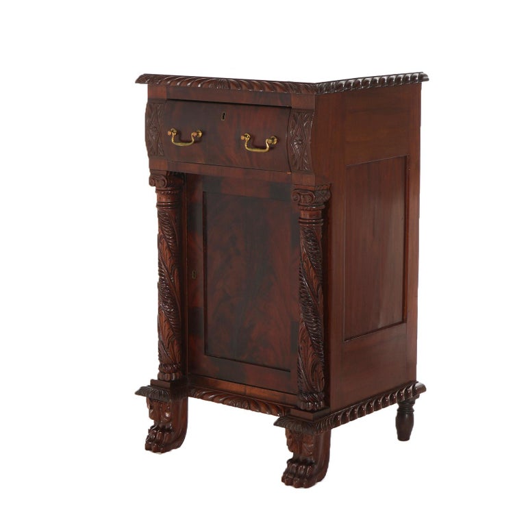 Antique American Empire Flame Mahogany Half Commode with Gadrooned Edges c1840