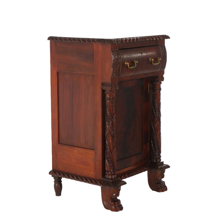Antique American Empire Flame Mahogany Half Commode with Gadrooned Edges c1840
