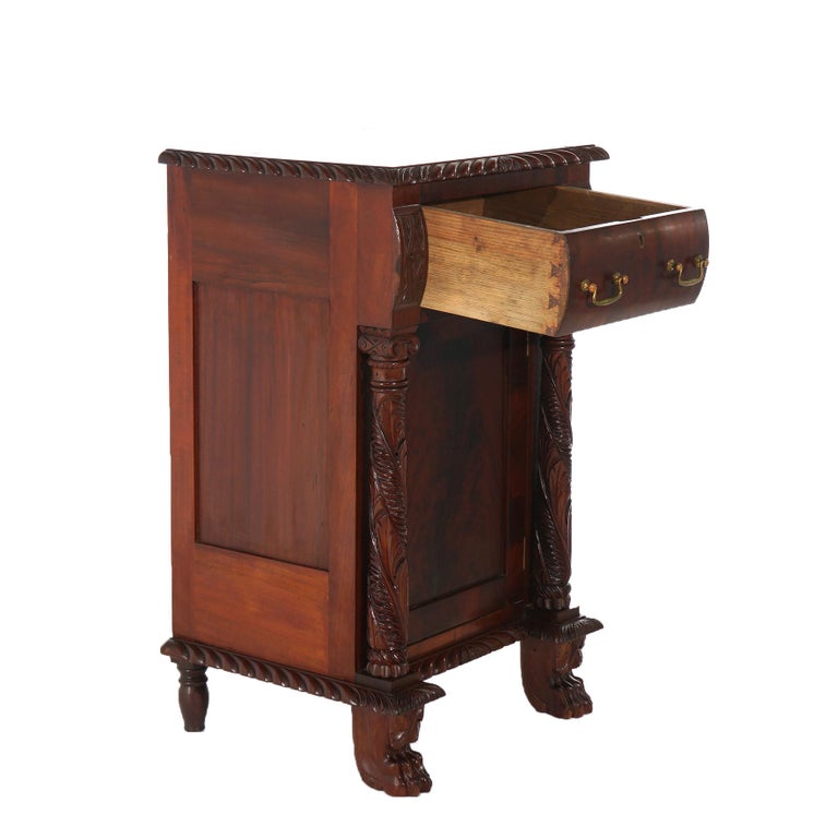 Antique American Empire Flame Mahogany Half Commode with Gadrooned Edges c1840