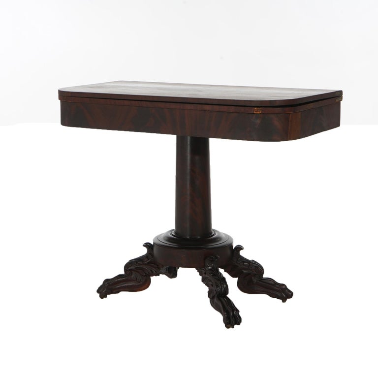 Neoclassical American Empire Flame Mahogany Game Table with Paw Feet c1840