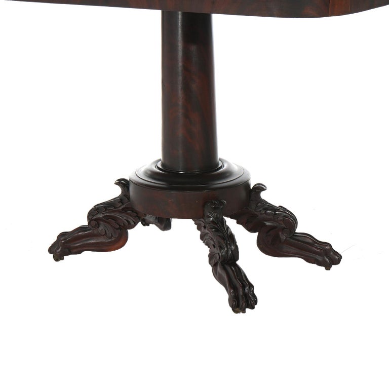 Neoclassical American Empire Flame Mahogany Game Table with Paw Feet c1840