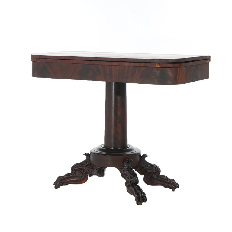 Neoclassical American Empire Flame Mahogany Game Table with Paw Feet c1840