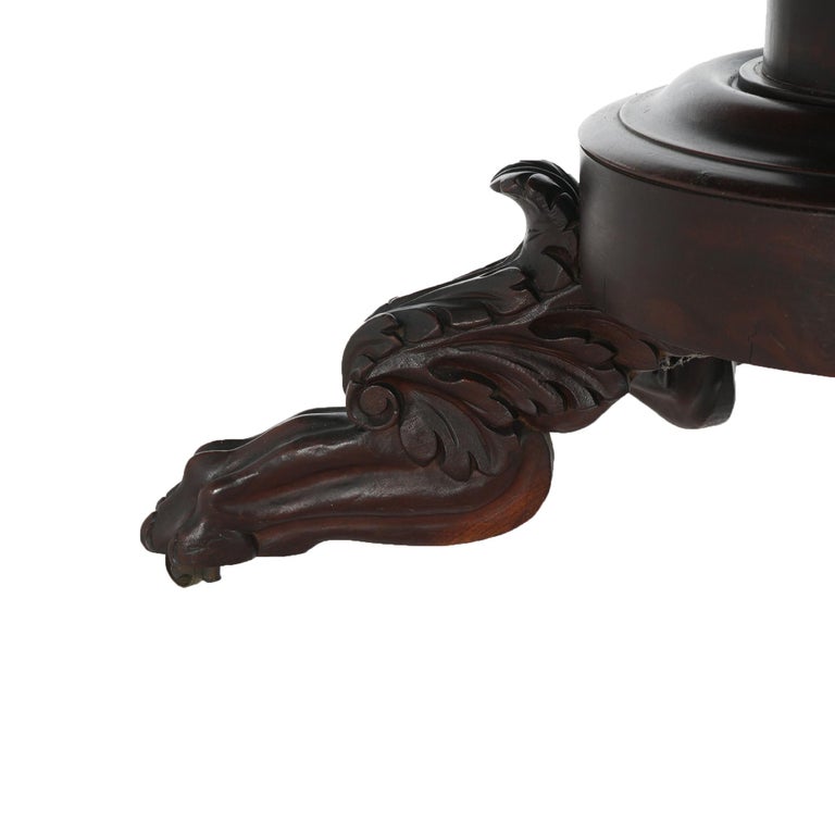 Neoclassical American Empire Flame Mahogany Game Table with Paw Feet c1840