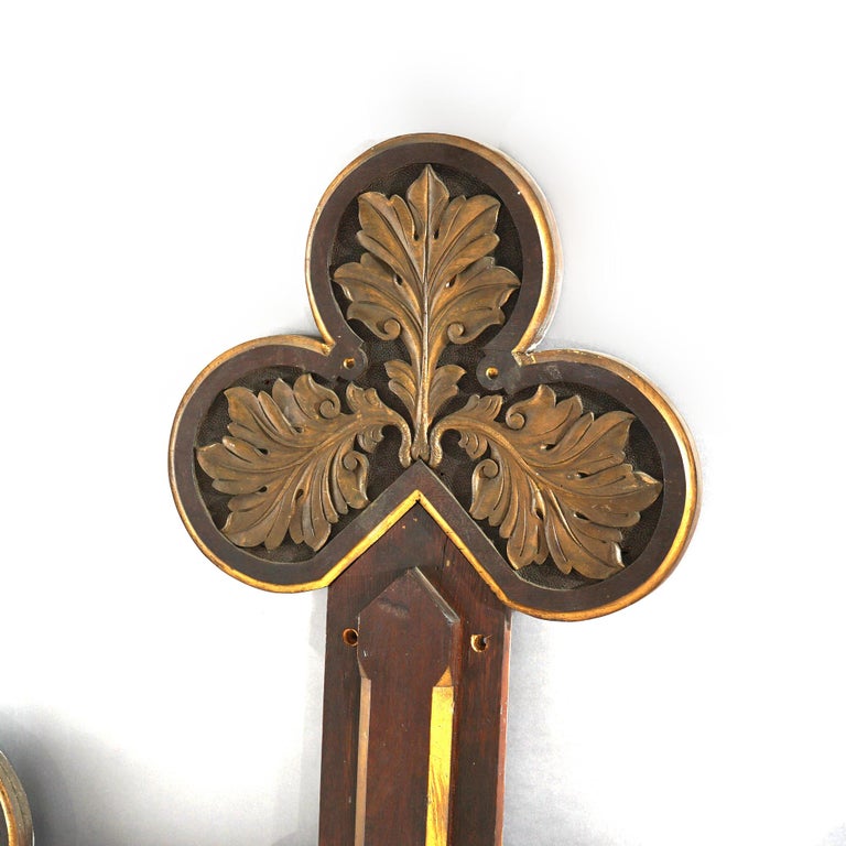 Antique Monumental Gothic Parcel Gilt & Polychromed Carved Oak Cross 19thC