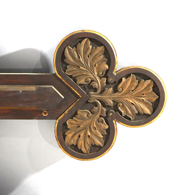 Antique Monumental Gothic Parcel Gilt & Polychromed Carved Oak Cross 19thC