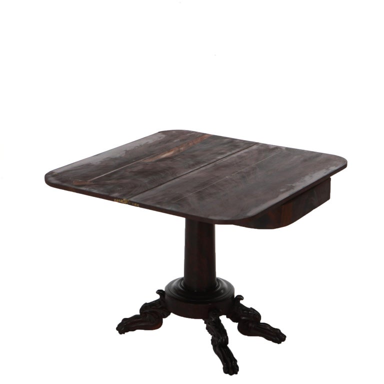 Neoclassical American Empire Flame Mahogany Game Table with Paw Feet c1840