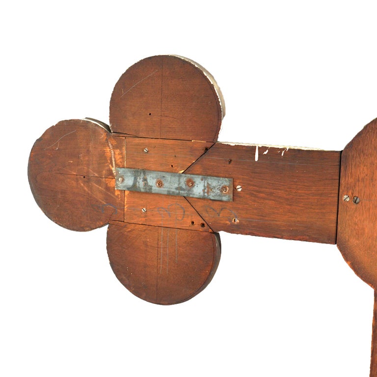 Antique Monumental Gothic Parcel Gilt & Polychromed Carved Oak Cross 19thC