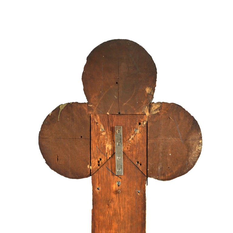 Antique Monumental Gothic Parcel Gilt & Polychromed Carved Oak Cross 19thC