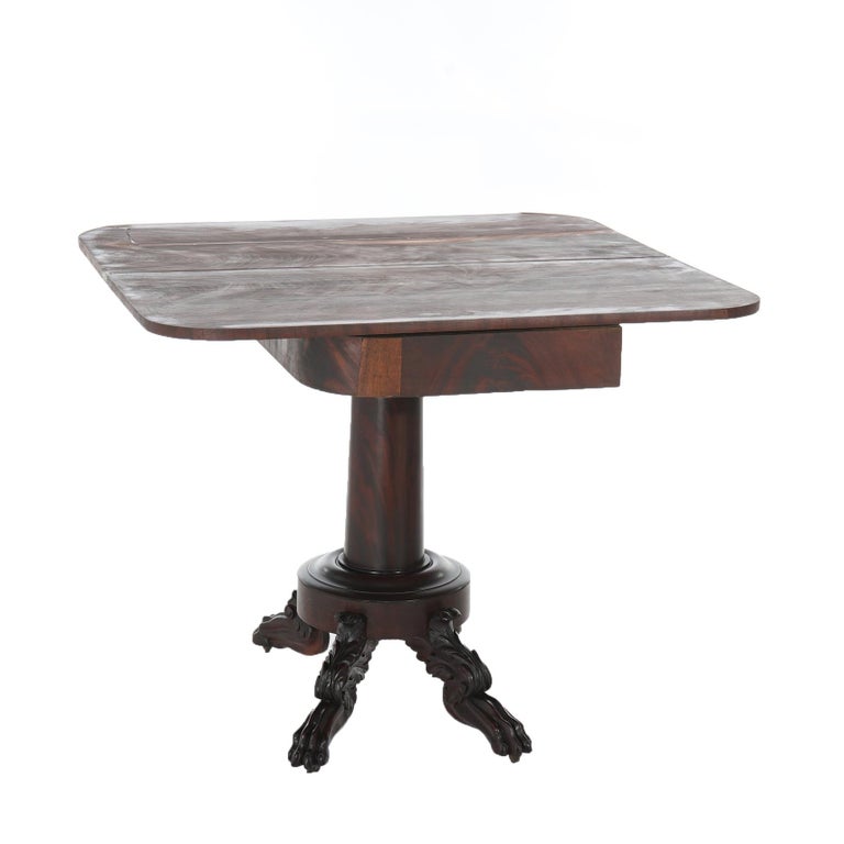 Neoclassical American Empire Flame Mahogany Game Table with Paw Feet c1840