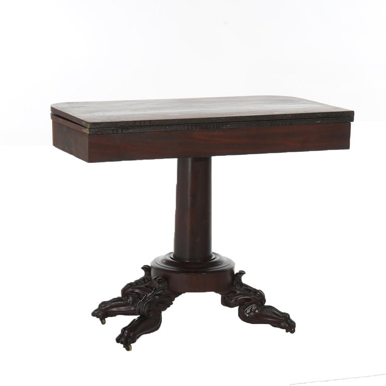 Neoclassical American Empire Flame Mahogany Game Table with Paw Feet c1840