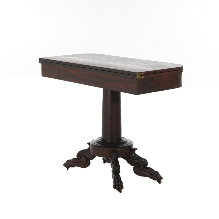 Neoclassical American Empire Flame Mahogany Game Table with Paw Feet c1840