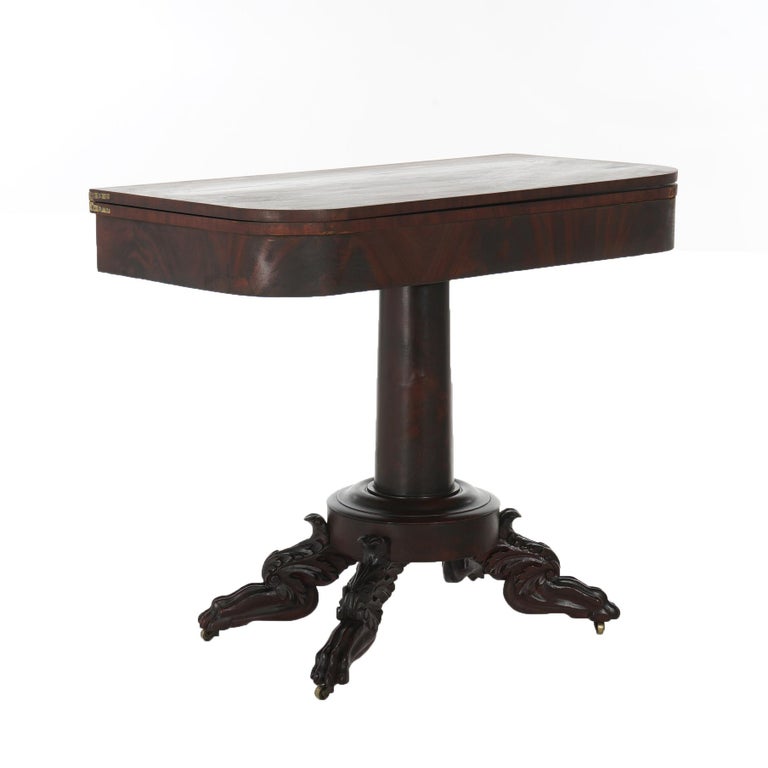 Neoclassical American Empire Flame Mahogany Game Table with Paw Feet c1840