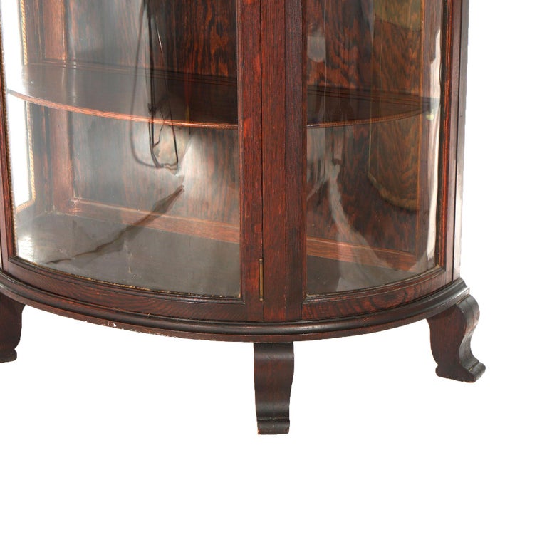 Antique RJ Horner Oak Curved Glass China Display Cabinet C1910